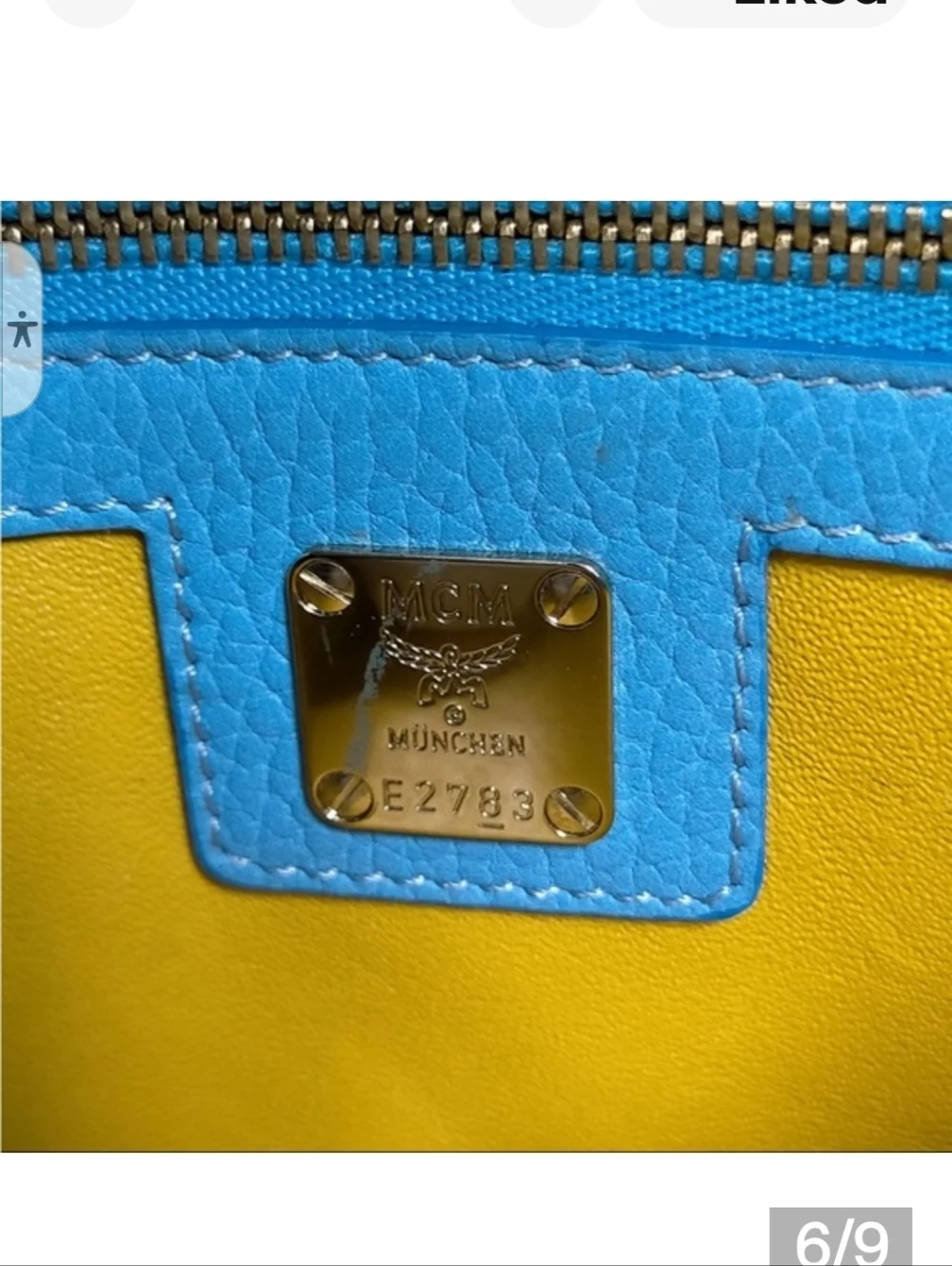 MCM Sky Blue Leather Satchel